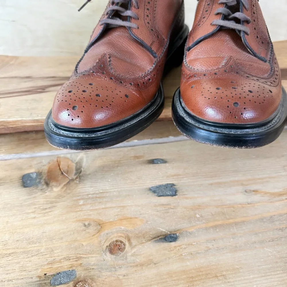 Vintage Sears Brown Leather Men's Oxfords Wing Tips Wingtips Dress Shoes Size 8D